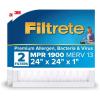 imageFiltrete 16x25x1 AC Furnace Air Filter MERV 13 MPR 1900 Premium Allergen BacteriaampampVirus Filter 3Month Pleated 1Inch Electrostatic Air Cleaning Filter 2Pack Actual Size 15719x2472x078 in24x24x1
