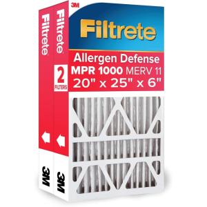 imageFiltrete 20x25x4 AC Furnace Air Filter MPR 1000 MERV 11 Fits Honeywell ampamp AprilAire SpaceGard Allergen Defense Electrostatic Air Cleaning Filter 2Pack actual size 1988 x 2463 x 43120x25x6