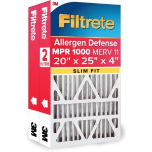 imageFiltrete 20x25x4 AC Furnace Air Filter MPR 1000 MERV 11 Fits Honeywell ampamp AprilAire SpaceGard Allergen Defense Electrostatic Air Cleaning Filter 2Pack actual size 1988 x 2463 x 43120x25x4 SlimFit