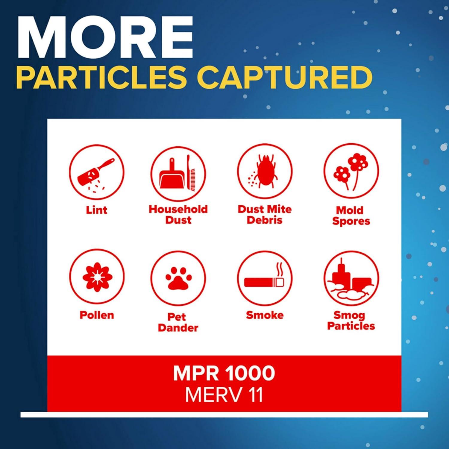 imageFiltrete 16x20x1 AC Furnace Air Filter MERV 11 MPR 1000 Micro Allergen Defense 3Month Pleated 1Inch Electrostatic Air Cleaning Filter 6 Pack Actual Size 1569 x 1969 x 081 in12x20x1