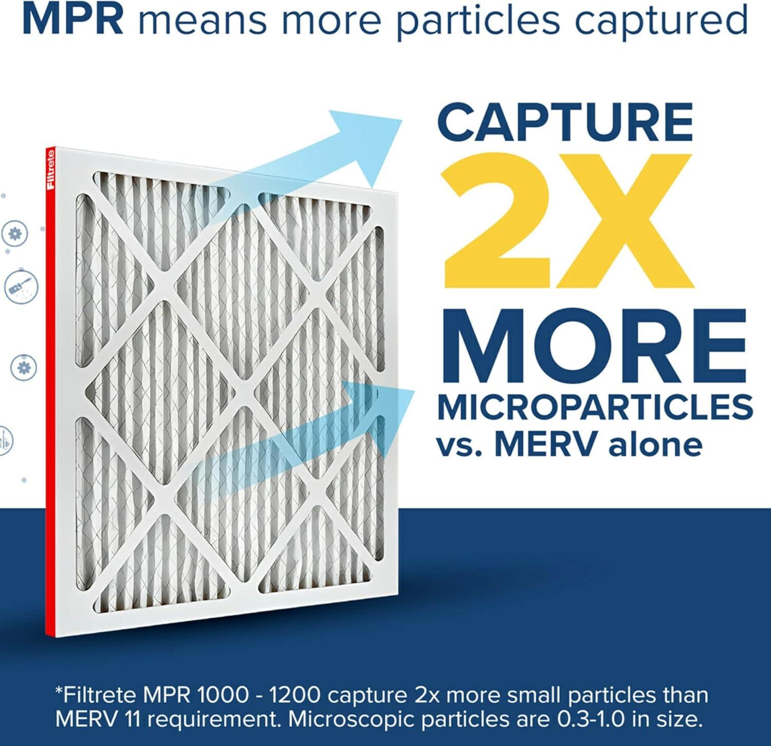 imageFiltrete 16x20x1 AC Furnace Air Filter MERV 11 MPR 1000 Micro Allergen Defense 3Month Pleated 1Inch Electrostatic Air Cleaning Filter 6 Pack Actual Size 1569 x 1969 x 081 in12x30x1