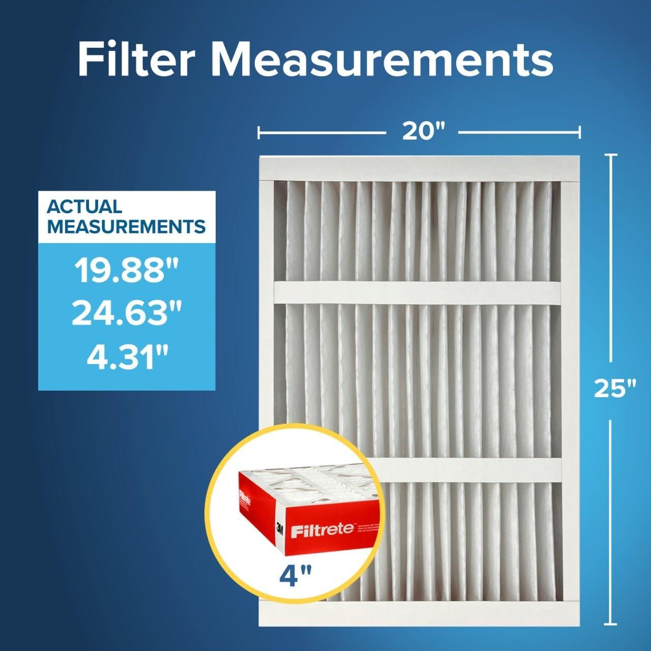 imageFiltrete 16x25x4 AC Furnace Air Filter MPR 1000 MERV 11 Fits Lennox ampamp Honeywell Devices Allergen Defense Electrostatic Air Cleaning Filter 4Pack actual size 1588 x 2456 x 43120x25x4