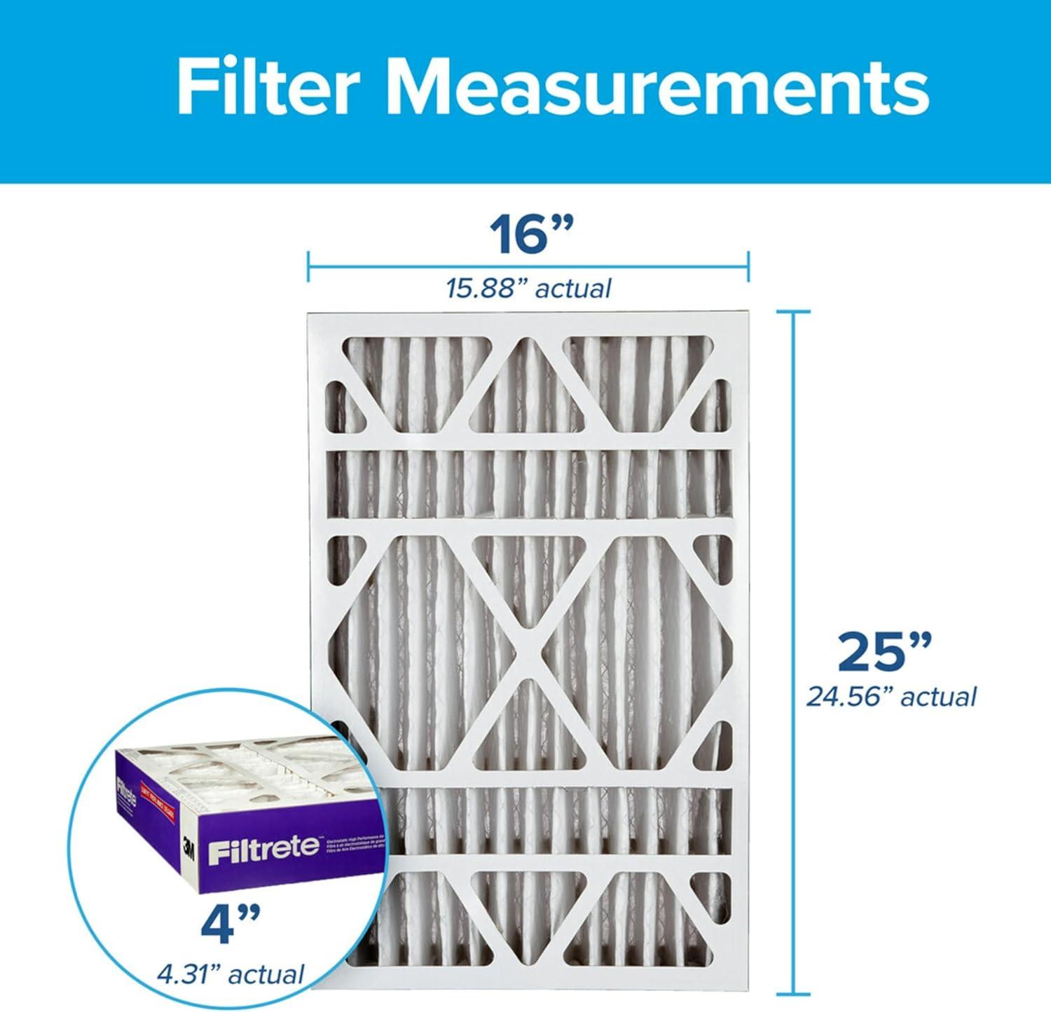 imageFiltrete 16x25x4 AC Furnace Air Filter MPR 1550 MERV 12 Fits Lennox ampamp Honeywell CERTIFIED Asthma ampamp Allergy Friendly Electrostatic Air Cleaning Filter 2Pack Actual Size 1588x2456x431 in16x25x4