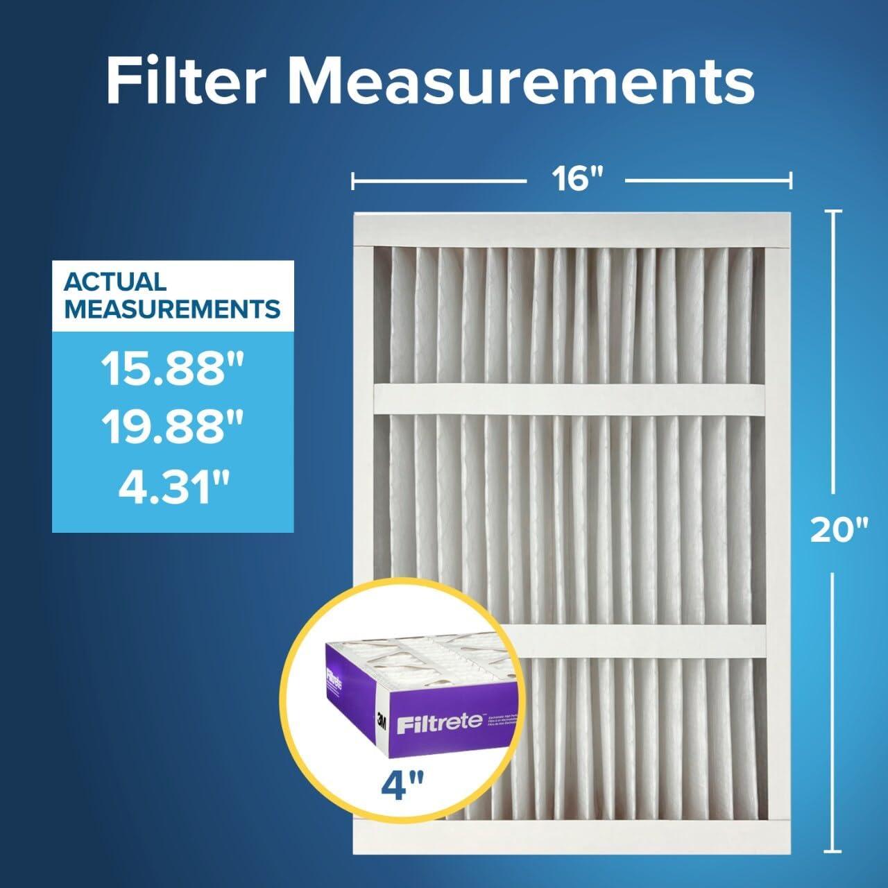 imageFiltrete 16x25x4 AC Furnace Air Filter MPR 1550 MERV 12 Fits Lennox ampamp Honeywell CERTIFIED Asthma ampamp Allergy Friendly Electrostatic Air Cleaning Filter 2Pack Actual Size 1588x2456x431 in16x20x4
