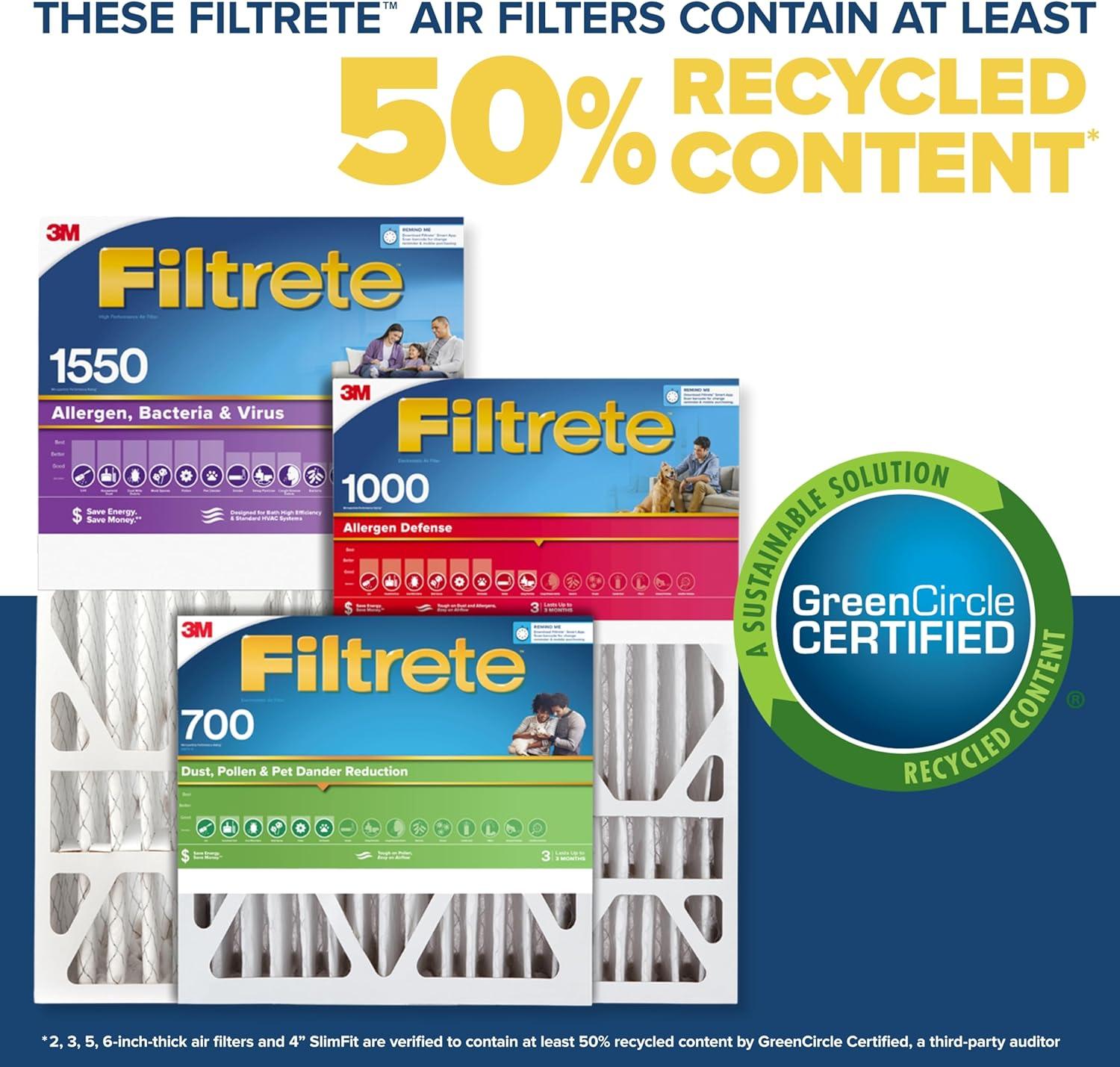imageFiltrete 16x25x4 AC Furnace Air Filter MPR 1550 MERV 12 Fits Lennox ampamp Honeywell CERTIFIED Asthma ampamp Allergy Friendly Electrostatic Air Cleaning Filter 2Pack Actual Size 1588x2456x431 in16x25x4SlimFit