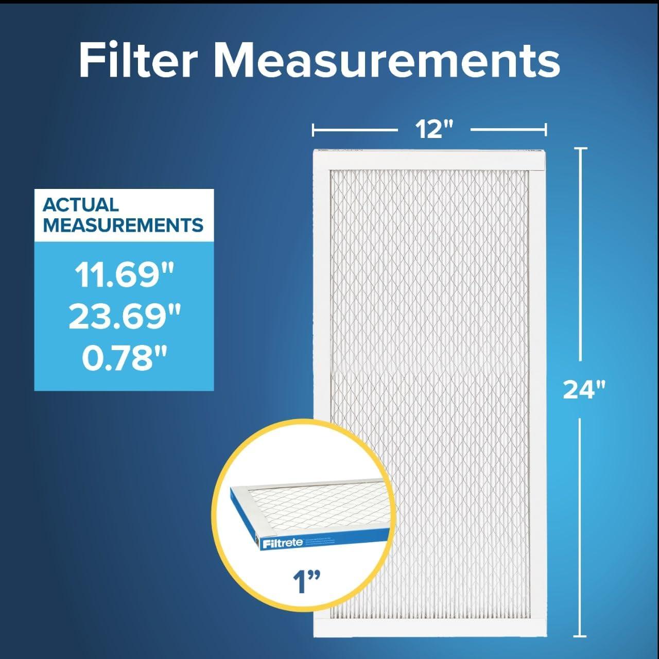 imageFiltrete 20x25x1 AC Furnace Air Filter MERV 13 MPR 1900 Premium Allergen Bacteria ampamp Virus Filter 3Month Pleated 1Inch Electrostatic Air Cleaning Filter 6Pack Actual Size 1969x2469x078 in12x24x1