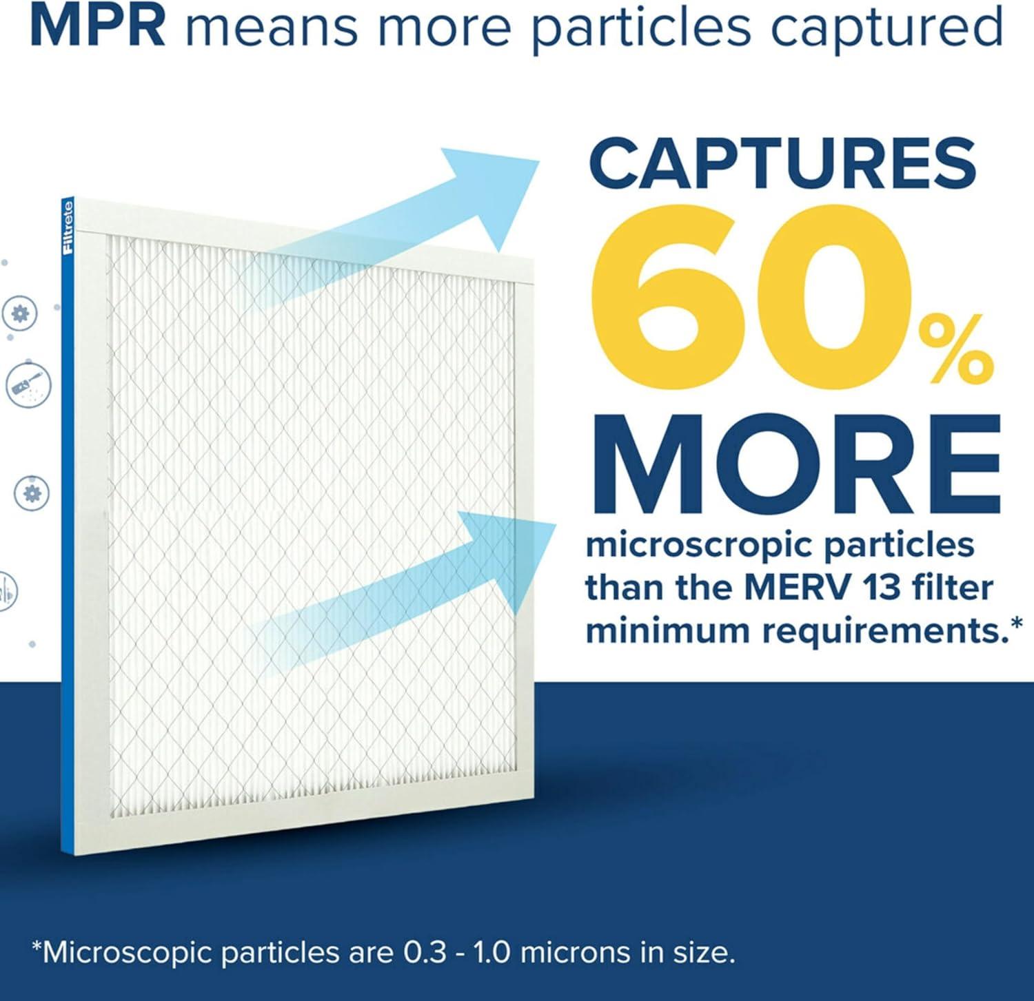 imageFiltrete 20x25x1 AC Furnace Air Filter MERV 13 MPR 1900 Premium Allergen Bacteria ampamp Virus Filter 3Month Pleated 1Inch Electrostatic Air Cleaning Filter 6Pack Actual Size 1969x2469x078 in14x30x1