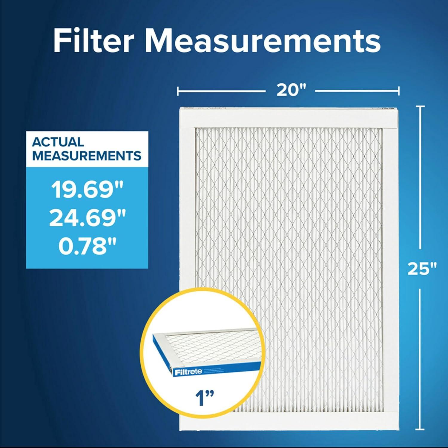 imageFiltrete 20x25x1 AC Furnace Air Filter MERV 13 MPR 1900 Premium Allergen Bacteria ampamp Virus Filter 3Month Pleated 1Inch Electrostatic Air Cleaning Filter 6Pack Actual Size 1969x2469x078 in20x25x1