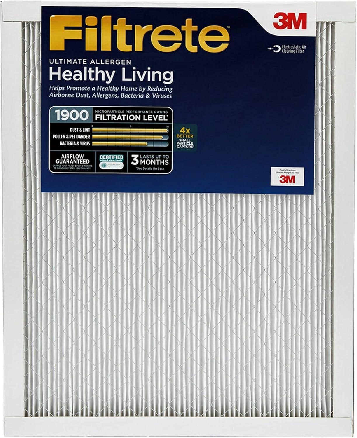 imageFiltrete 20x25x1 AC Furnace Air Filter MERV 13 MPR 1900 Premium Allergen Bacteria ampamp Virus Filter 3Month Pleated 1Inch Electrostatic Air Cleaning Filter 6Pack Actual Size 1969x2469x078 in20x24x1