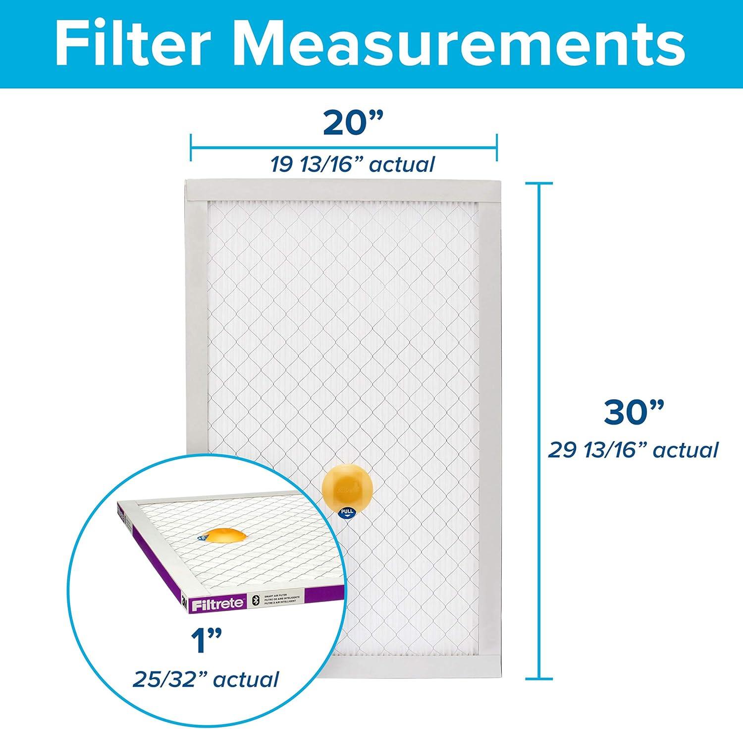 imageFiltrete 20x25x1 AC Furnace SMART Air Filter MERV 12 MPR 1500 Track Filter Life With Bluetooth Enabled Sensor CERTIFIED asthma ampamp allergy friendly 2Pack Actual Size 19719x24688x078 in20x30x1