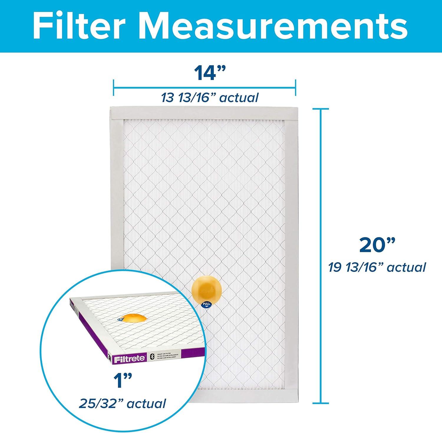 imageFiltrete 20x25x1 AC Furnace SMART Air Filter MERV 12 MPR 1500 Track Filter Life With Bluetooth Enabled Sensor CERTIFIED asthma ampamp allergy friendly 2Pack Actual Size 19719x24688x078 in14x20x1