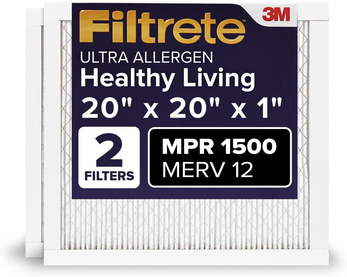 imageFiltrete 20x30x1 AC Furnace Air Filter MERV 12 MPR 1500 CERTIFIED asthma ampamp allergy friendly 3 Month Pleated 1Inch Electrostatic Air Cleaning Filter 2Pack Actual Size 1981x2981x078 in20x20x1