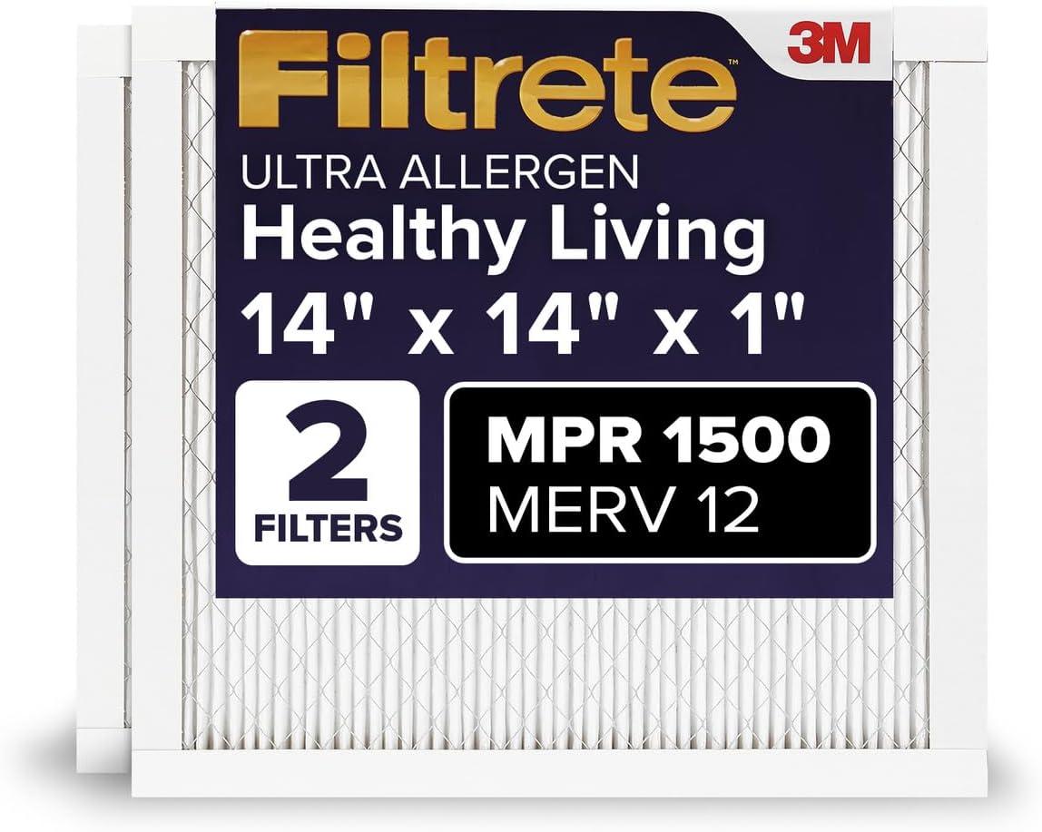 imageFiltrete 20x30x1 AC Furnace Air Filter MERV 12 MPR 1500 CERTIFIED asthma ampamp allergy friendly 3 Month Pleated 1Inch Electrostatic Air Cleaning Filter 2Pack Actual Size 1981x2981x078 in14x14x1