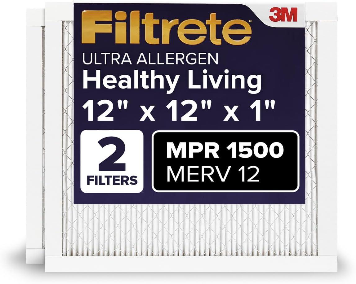 imageFiltrete 20x30x1 AC Furnace Air Filter MERV 12 MPR 1500 CERTIFIED asthma ampamp allergy friendly 3 Month Pleated 1Inch Electrostatic Air Cleaning Filter 2Pack Actual Size 1981x2981x078 in12x12x1