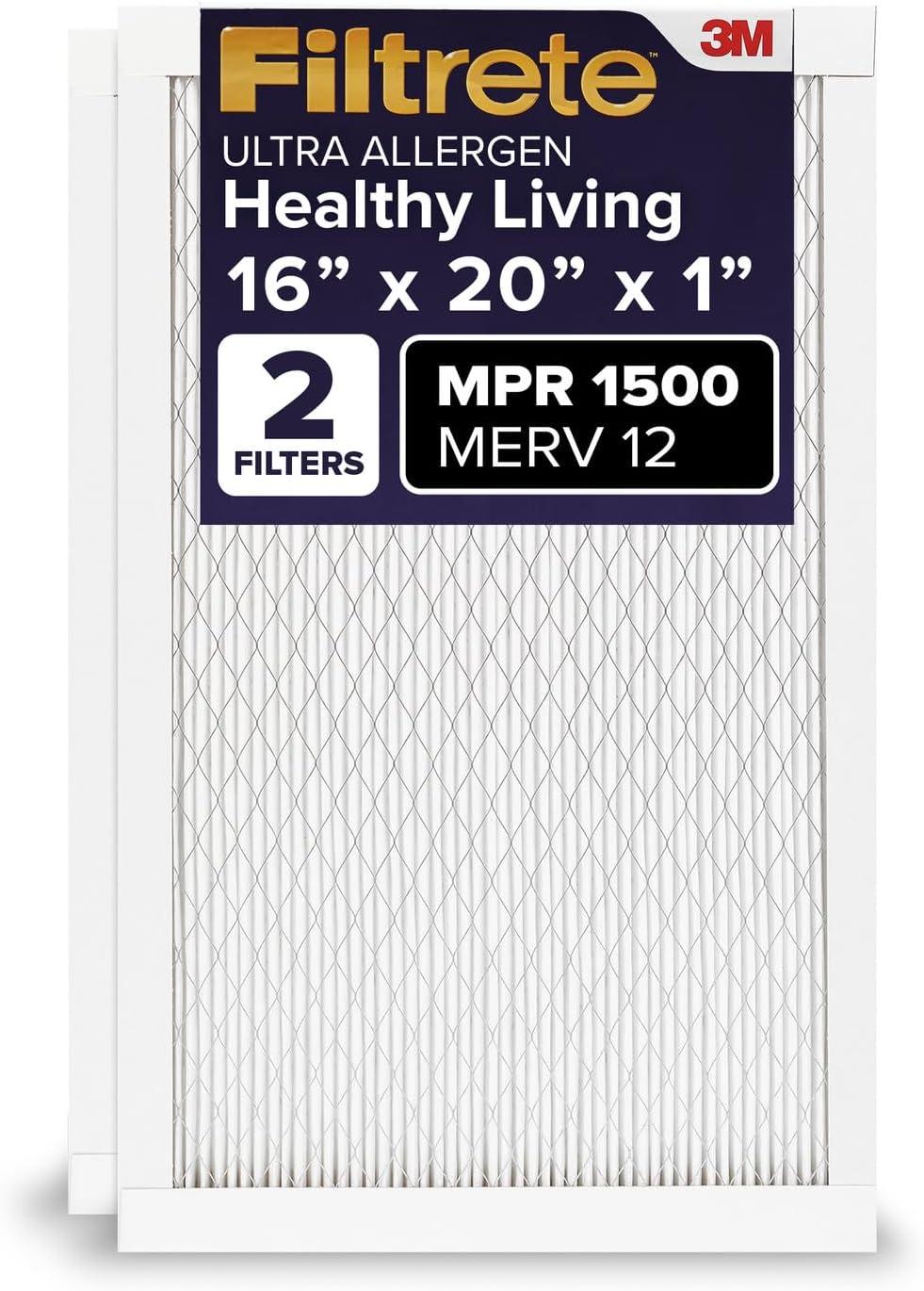 imageFiltrete 20x30x1 AC Furnace Air Filter MERV 12 MPR 1500 CERTIFIED asthma ampamp allergy friendly 3 Month Pleated 1Inch Electrostatic Air Cleaning Filter 2Pack Actual Size 1981x2981x078 in16x20x1