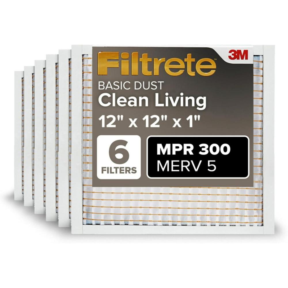 imageFiltrete 12x20x1 Air Filter MPR 300 MERV 5 Clean Living Basic Dust 3Month Pleated 1Inch Air Filters 6 Filters12x12x1