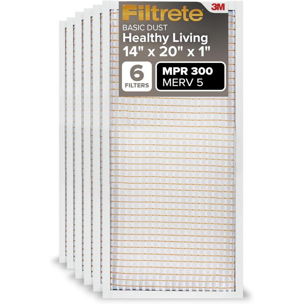 imageFiltrete 12x20x1 Air Filter MPR 300 MERV 5 Clean Living Basic Dust 3Month Pleated 1Inch Air Filters 6 Filters14x20x1
