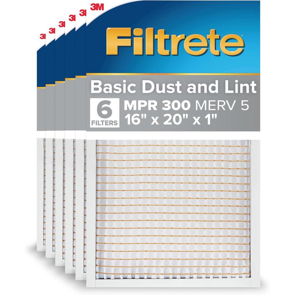 imageFiltrete 12x20x1 Air Filter MPR 300 MERV 5 Clean Living Basic Dust 3Month Pleated 1Inch Air Filters 6 Filters16x20x1