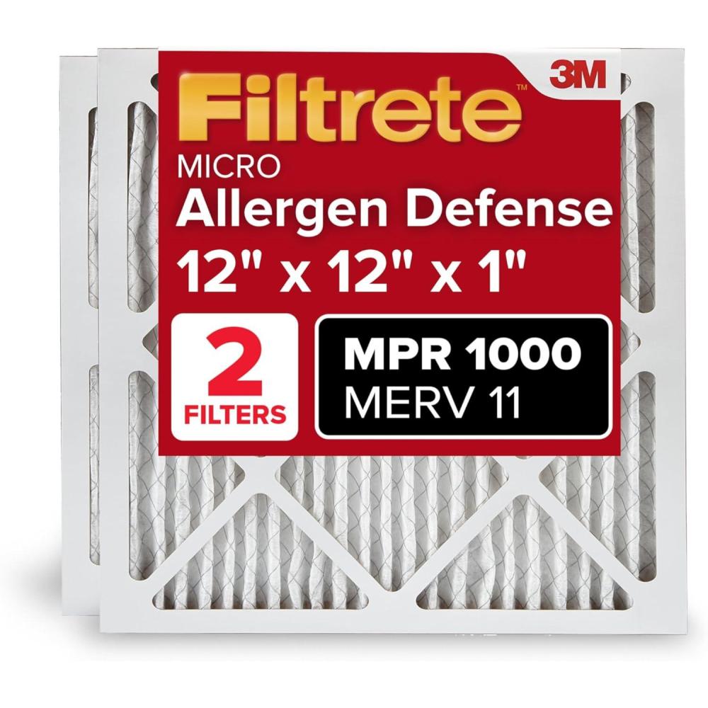imageFiltrete 14x20x1 AC Furnace Air Filter MERV 11 MPR 1000 Micro Allergen Defense 3Month Pleated 1Inch Electrostatic Air Cleaning Filter 2 Pack Actual Size 13781 x 19781 x 084 in12x12x1