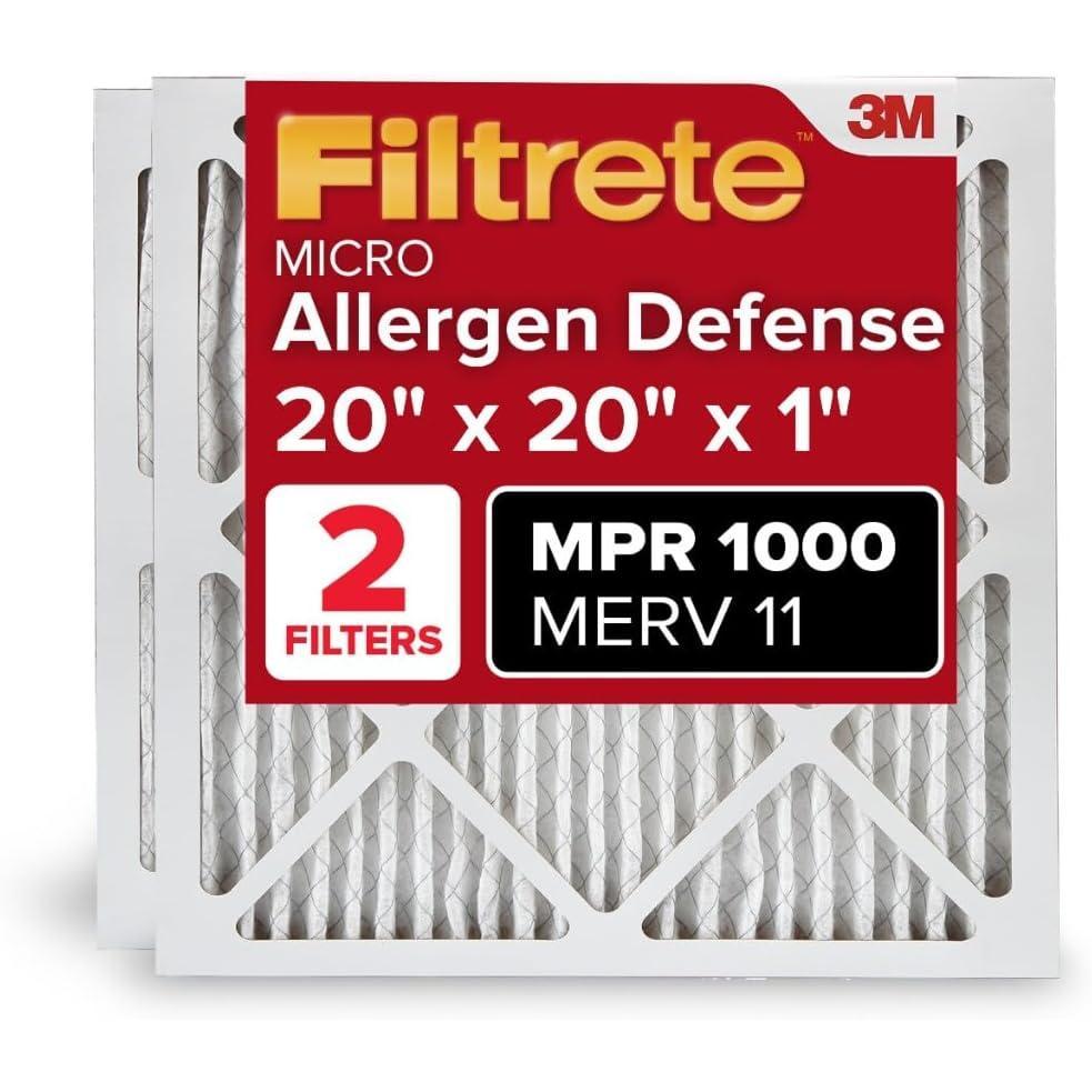 imageFiltrete 14x20x1 AC Furnace Air Filter MERV 11 MPR 1000 Micro Allergen Defense 3Month Pleated 1Inch Electrostatic Air Cleaning Filter 2 Pack Actual Size 13781 x 19781 x 084 in20x20x1