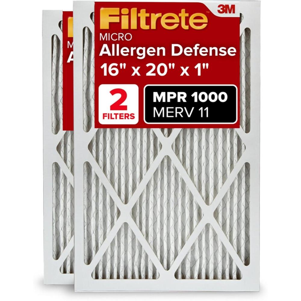 imageFiltrete 14x20x1 AC Furnace Air Filter MERV 11 MPR 1000 Micro Allergen Defense 3Month Pleated 1Inch Electrostatic Air Cleaning Filter 2 Pack Actual Size 13781 x 19781 x 084 in16x20x1