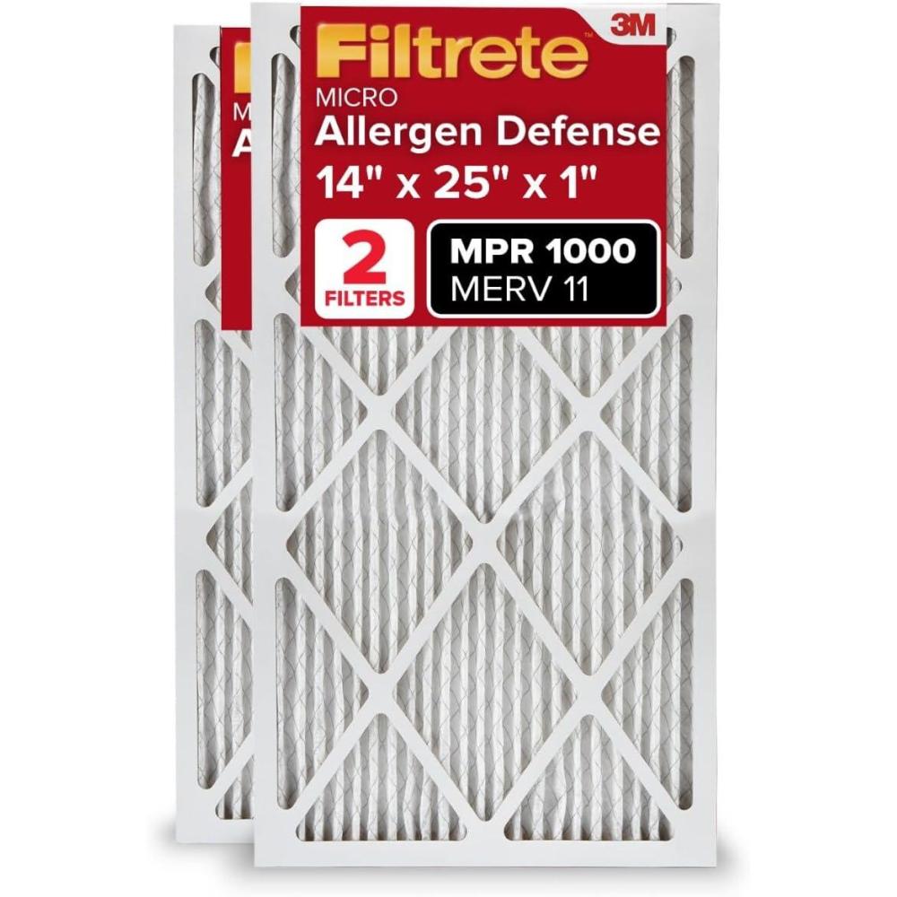 imageFiltrete 14x20x1 AC Furnace Air Filter MERV 11 MPR 1000 Micro Allergen Defense 3Month Pleated 1Inch Electrostatic Air Cleaning Filter 2 Pack Actual Size 13781 x 19781 x 084 in14x25x1