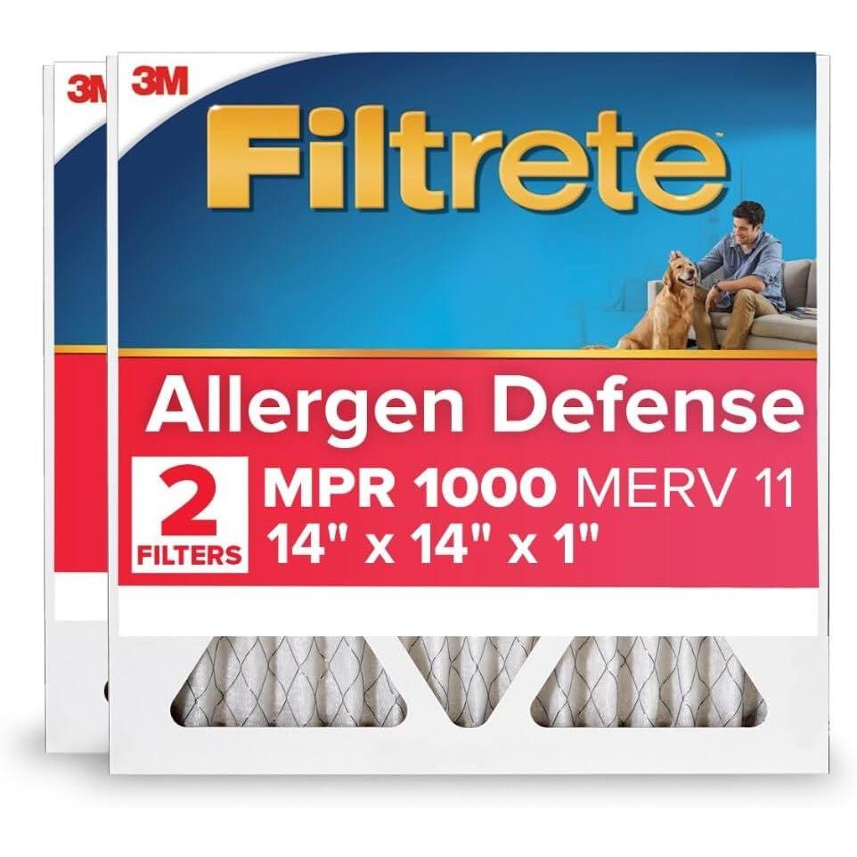 imageFiltrete 14x20x1 AC Furnace Air Filter MERV 11 MPR 1000 Micro Allergen Defense 3Month Pleated 1Inch Electrostatic Air Cleaning Filter 2 Pack Actual Size 13781 x 19781 x 084 in14x14x1