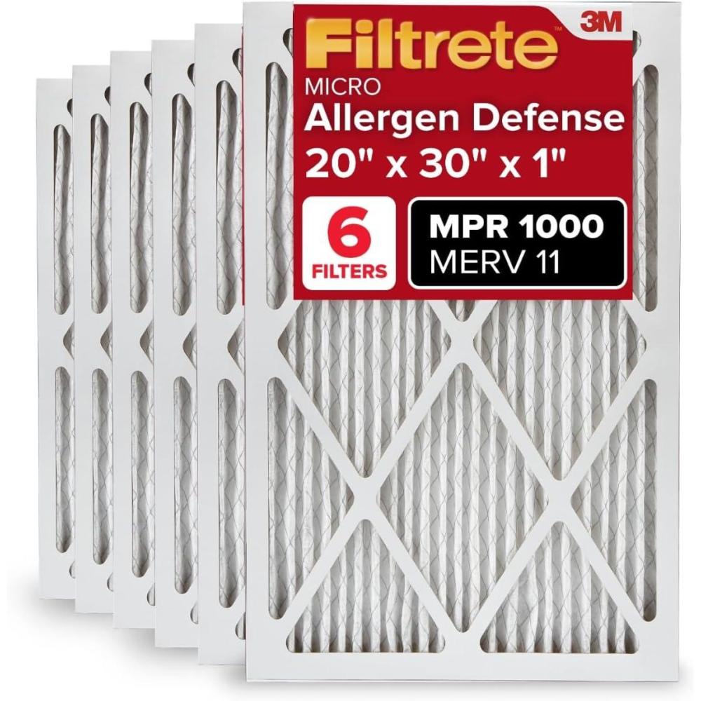 imageFiltrete 16x20x1 AC Furnace Air Filter MERV 11 MPR 1000 Micro Allergen Defense 3Month Pleated 1Inch Electrostatic Air Cleaning Filter 6 Pack Actual Size 1569 x 1969 x 081 in20x30x1