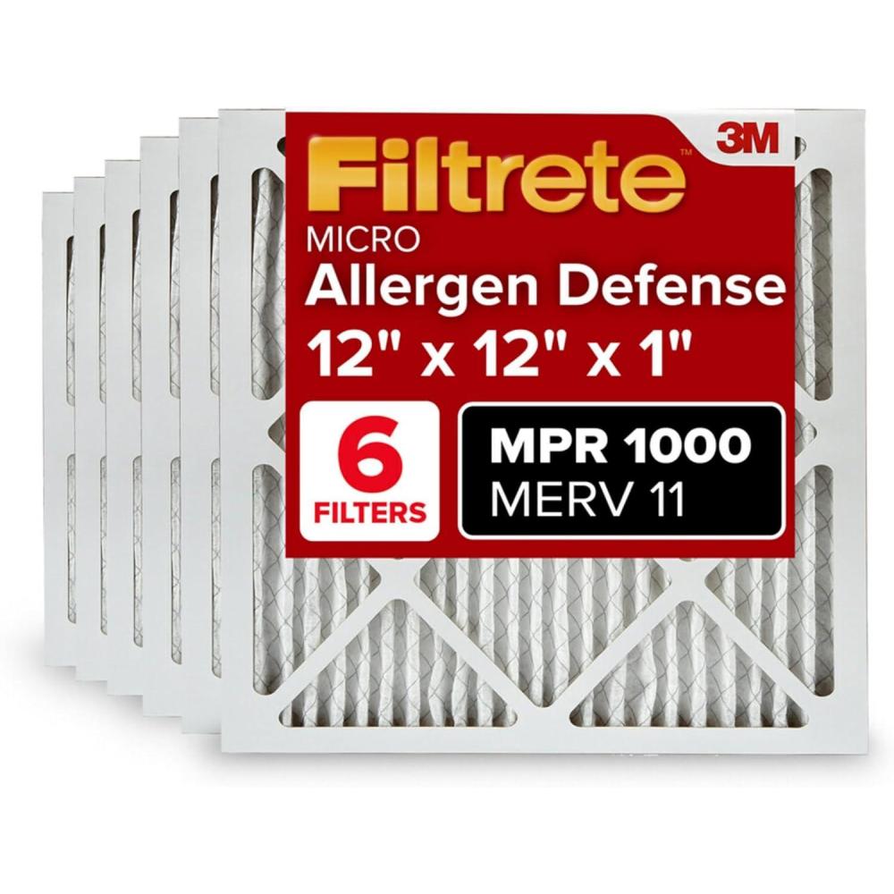 imageFiltrete 16x20x1 AC Furnace Air Filter MERV 11 MPR 1000 Micro Allergen Defense 3Month Pleated 1Inch Electrostatic Air Cleaning Filter 6 Pack Actual Size 1569 x 1969 x 081 in12x12x1