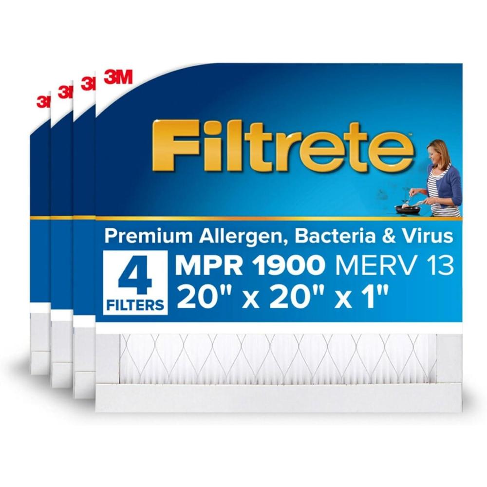 imageFiltrete 16x25x1 AC Furnace Air Filter MERV 13 MPR 1900 Premium Allergen Bacteria ampamp Virus Filter 3Month Pleated 1Inch Electrostatic Air Cleaning Filter 4Pack Actual Size 1569x2469x07820x20x1