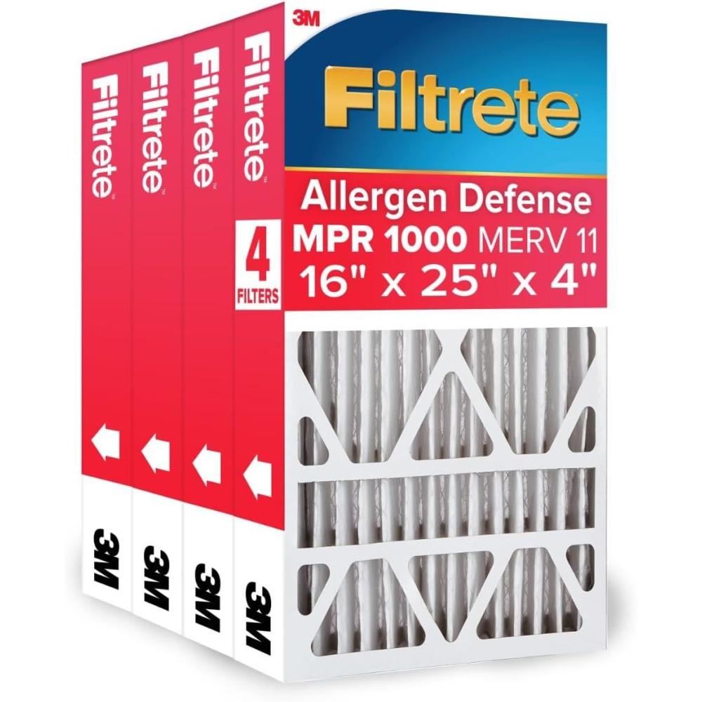 imageFiltrete 16x25x4 AC Furnace Air Filter MPR 1000 MERV 11 Fits Lennox ampamp Honeywell Devices Allergen Defense Electrostatic Air Cleaning Filter 4Pack actual size 1588 x 2456 x 43116x25x4