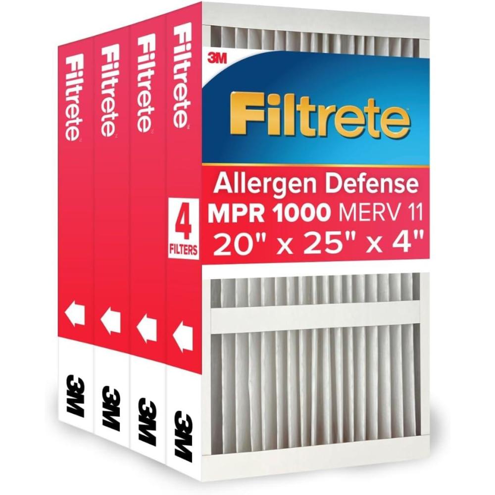 imageFiltrete 16x25x4 AC Furnace Air Filter MPR 1000 MERV 11 Fits Lennox ampamp Honeywell Devices Allergen Defense Electrostatic Air Cleaning Filter 4Pack actual size 1588 x 2456 x 43120x25x4