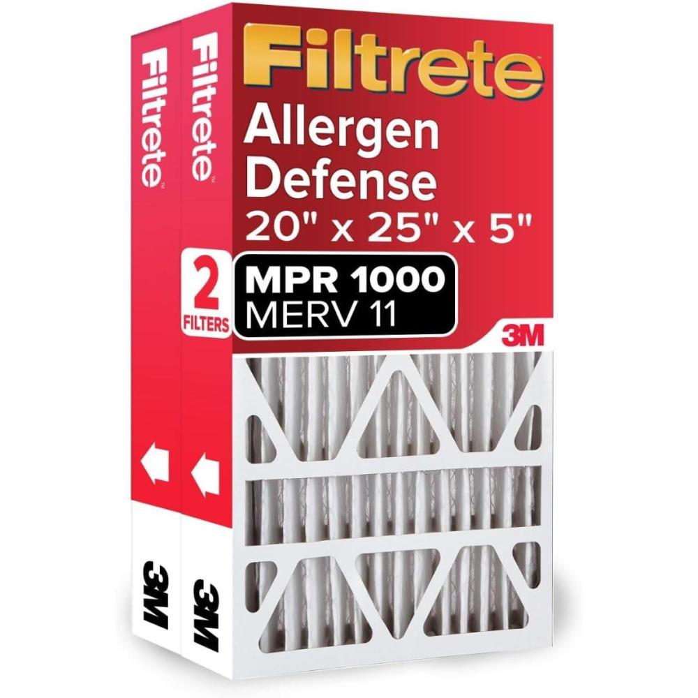 imageFiltrete 20x25x5 AC Furnace Air Filter MPR 1000 MERV 11 Fits Lennox Devices Allergen Defense Electrostatic Air Cleaning Filter 2Pack actual size 1963 x 2475 x 431 in