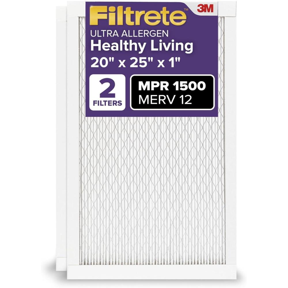imageFiltrete 20x30x1 AC Furnace Air Filter MERV 12 MPR 1500 CERTIFIED asthma ampamp allergy friendly 3 Month Pleated 1Inch Electrostatic Air Cleaning Filter 2Pack Actual Size 1981x2981x078 in20x25x1