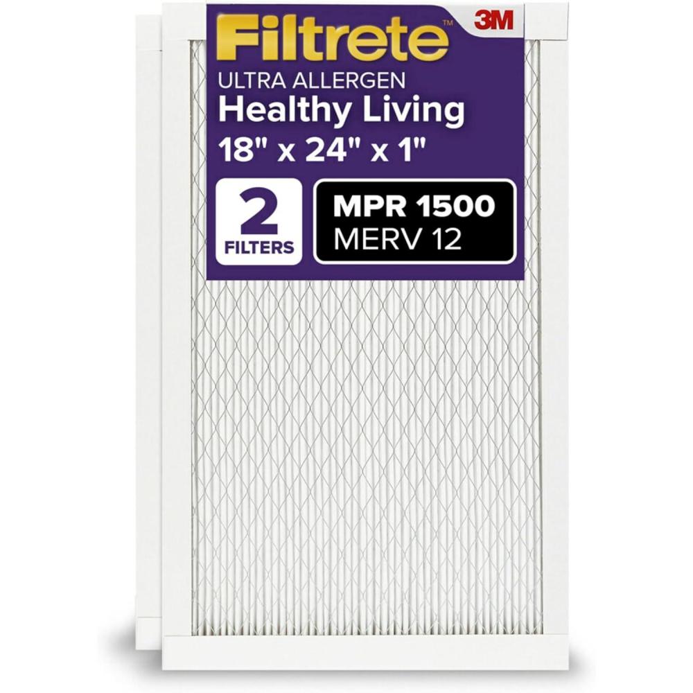imageFiltrete 20x30x1 AC Furnace Air Filter MERV 12 MPR 1500 CERTIFIED asthma ampamp allergy friendly 3 Month Pleated 1Inch Electrostatic Air Cleaning Filter 2Pack Actual Size 1981x2981x078 in18x24x1