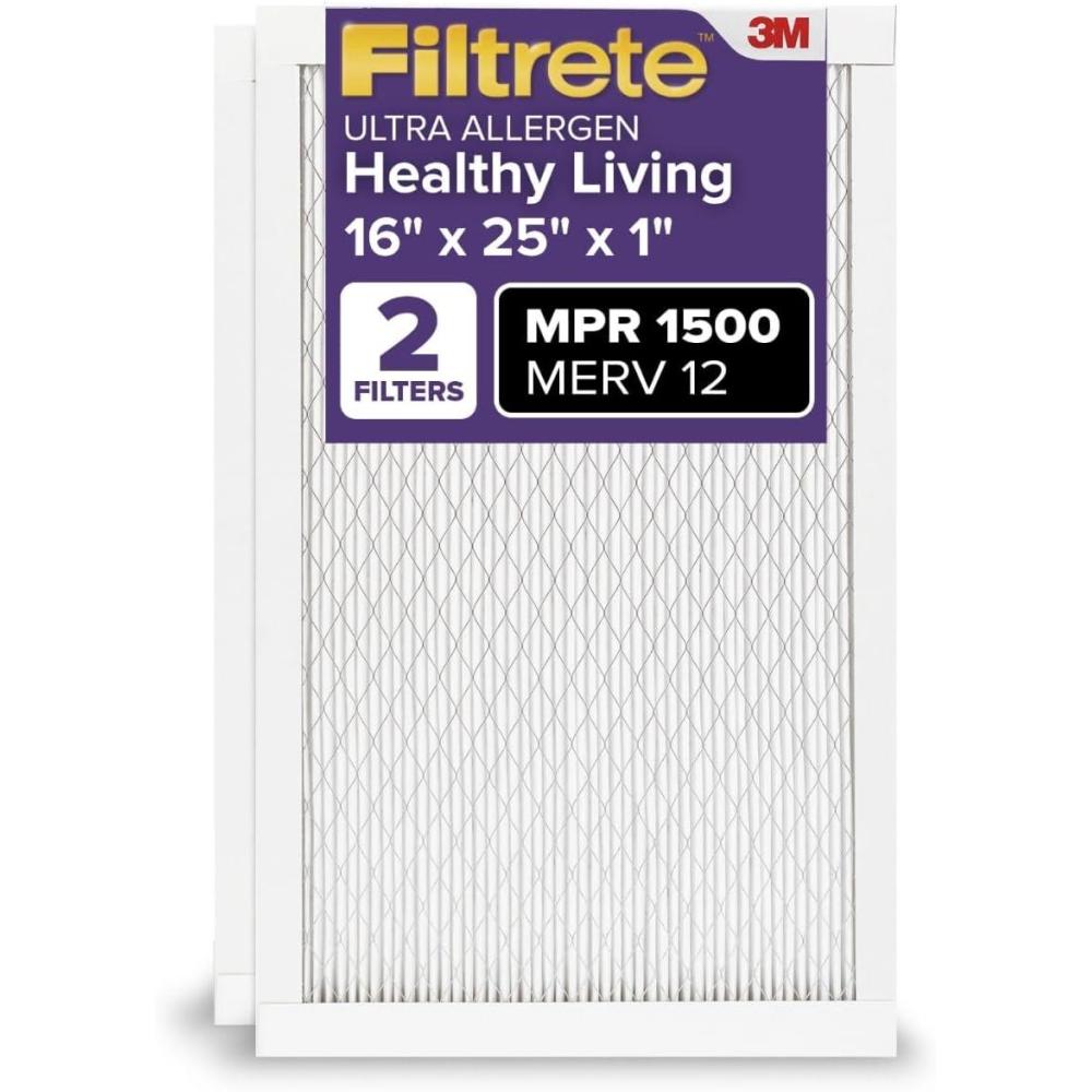 imageFiltrete 20x30x1 AC Furnace Air Filter MERV 12 MPR 1500 CERTIFIED asthma ampamp allergy friendly 3 Month Pleated 1Inch Electrostatic Air Cleaning Filter 2Pack Actual Size 1981x2981x078 in16x25x1