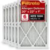 imageFiltrete 16x20x1 AC Furnace Air Filter MERV 11 MPR 1000 Micro Allergen Defense 3Month Pleated 1Inch Electrostatic Air Cleaning Filter 6 Pack Actual Size 1569 x 1969 x 081 in20x22x1