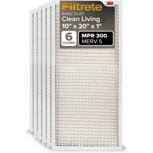 imageFiltrete 12x20x1 Air Filter MPR 300 MERV 5 Clean Living Basic Dust 3Month Pleated 1Inch Air Filters 6 Filters10x20x1
