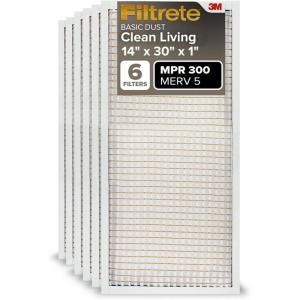 imageFiltrete 12x20x1 Air Filter MPR 300 MERV 5 Clean Living Basic Dust 3Month Pleated 1Inch Air Filters 6 Filters14x30x1