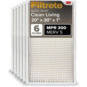 imageFiltrete 12x20x1 Air Filter MPR 300 MERV 5 Clean Living Basic Dust 3Month Pleated 1Inch Air Filters 6 Filters20x30x1