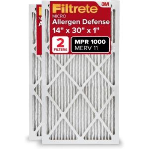 imageFiltrete 14x20x1 AC Furnace Air Filter MERV 11 MPR 1000 Micro Allergen Defense 3Month Pleated 1Inch Electrostatic Air Cleaning Filter 2 Pack Actual Size 13781 x 19781 x 084 in14x30x1