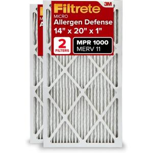 imageFiltrete 14x20x1 AC Furnace Air Filter MERV 11 MPR 1000 Micro Allergen Defense 3Month Pleated 1Inch Electrostatic Air Cleaning Filter 2 Pack Actual Size 13781 x 19781 x 084 in14x20x1