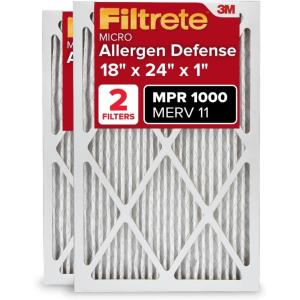 imageFiltrete 14x20x1 AC Furnace Air Filter MERV 11 MPR 1000 Micro Allergen Defense 3Month Pleated 1Inch Electrostatic Air Cleaning Filter 2 Pack Actual Size 13781 x 19781 x 084 in18x24x1