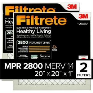 imageFiltrete 14x20x1 Air Filter MPR 2800 MERV 14 Healthy Living Ultrafine Particle Reduction 3Month Pleated 1Inch Air Filters 2 Filters20x20x1