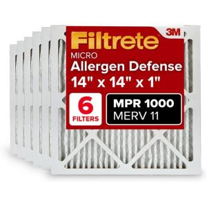 imageFiltrete 16x20x1 AC Furnace Air Filter MERV 11 MPR 1000 Micro Allergen Defense 3Month Pleated 1Inch Electrostatic Air Cleaning Filter 6 Pack Actual Size 1569 x 1969 x 081 in14x14x1