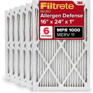 imageFiltrete 16x20x1 AC Furnace Air Filter MERV 11 MPR 1000 Micro Allergen Defense 3Month Pleated 1Inch Electrostatic Air Cleaning Filter 6 Pack Actual Size 1569 x 1969 x 081 in16x24x1