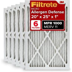 imageFiltrete 16x20x1 AC Furnace Air Filter MERV 11 MPR 1000 Micro Allergen Defense 3Month Pleated 1Inch Electrostatic Air Cleaning Filter 6 Pack Actual Size 1569 x 1969 x 081 in20x25x1