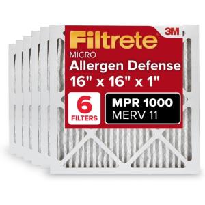 imageFiltrete 16x20x1 AC Furnace Air Filter MERV 11 MPR 1000 Micro Allergen Defense 3Month Pleated 1Inch Electrostatic Air Cleaning Filter 6 Pack Actual Size 1569 x 1969 x 081 in16x16x1