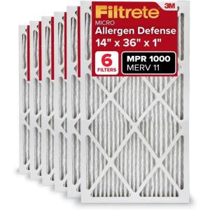 imageFiltrete 16x20x1 AC Furnace Air Filter MERV 11 MPR 1000 Micro Allergen Defense 3Month Pleated 1Inch Electrostatic Air Cleaning Filter 6 Pack Actual Size 1569 x 1969 x 081 in358 x 36 x 138