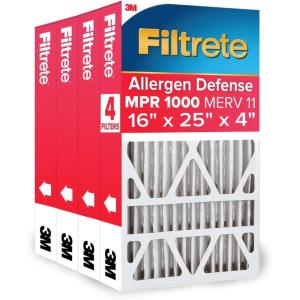 imageFiltrete 16x25x4 AC Furnace Air Filter MPR 1000 MERV 11 Fits Lennox ampamp Honeywell Devices Allergen Defense Electrostatic Air Cleaning Filter 4Pack actual size 1588 x 2456 x 43116x25x4